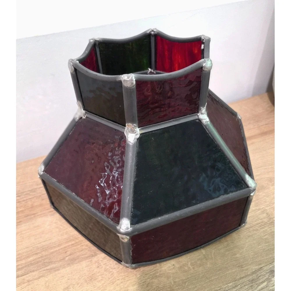 Vintage 60s 70s Midcentury Stained Glass Hanging Bar Lamp Shade Red Green 12''